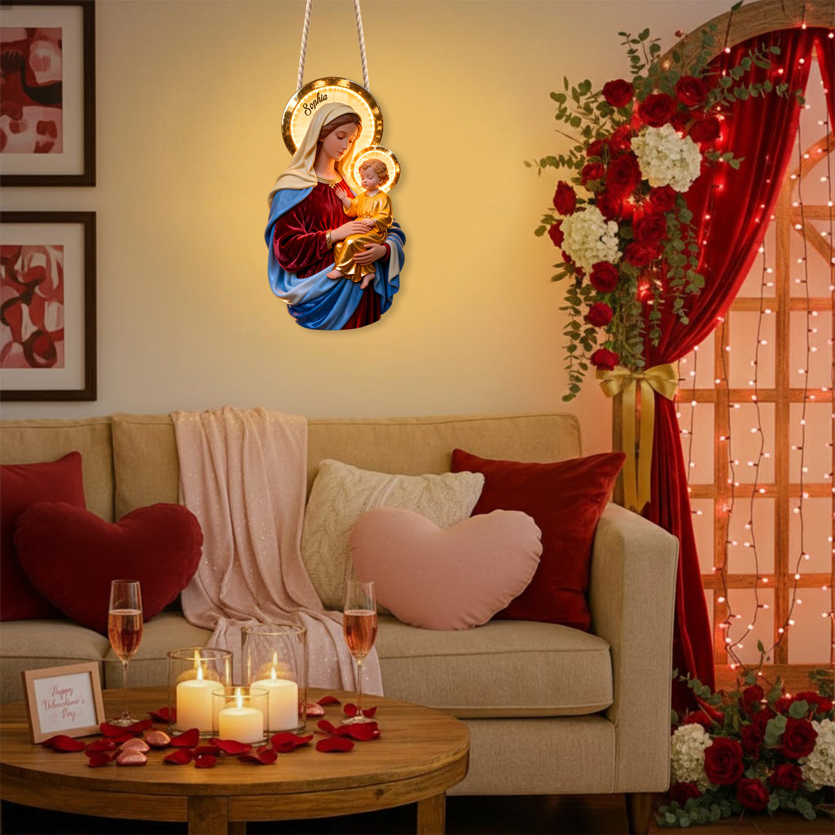 Vierge Marie - Panneau lumineux LED chrétien personnalisé en acrylique