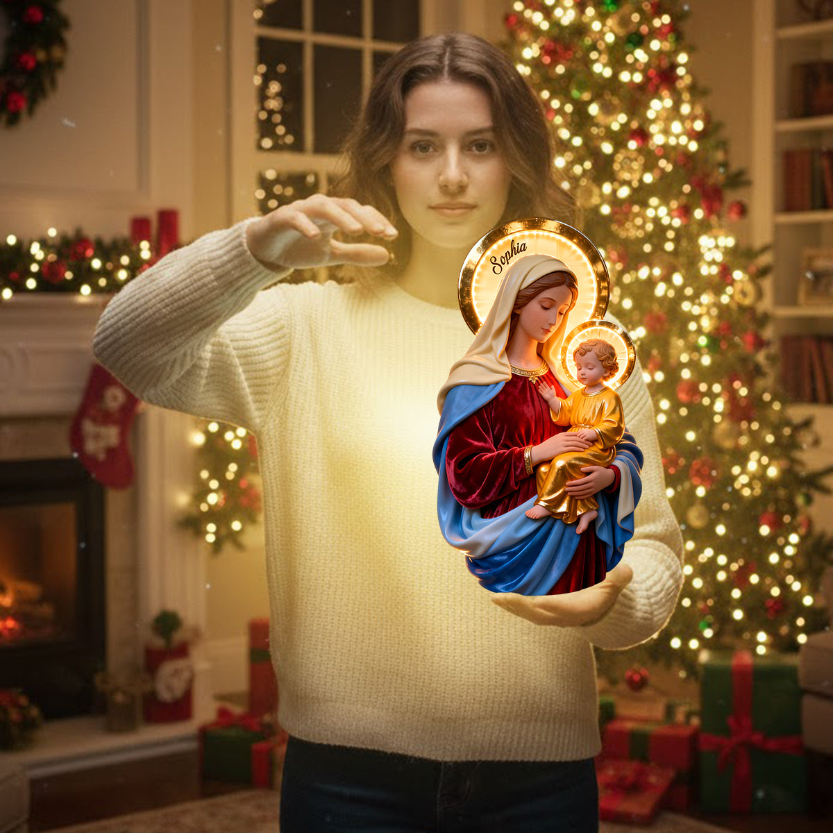 Vierge Marie - Panneau lumineux LED chrétien personnalisé en acrylique