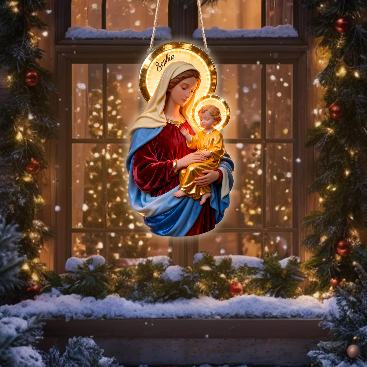 Vierge Marie - Panneau lumineux LED chrétien personnalisé en acrylique