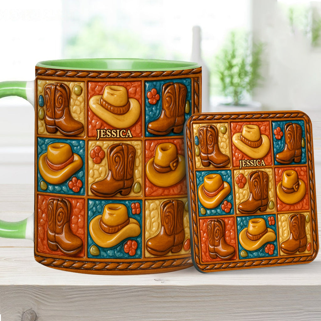 Cowgirl Boot Print, Western Cowgirl - Personalized Cowgirl Accent Mug & Coaster