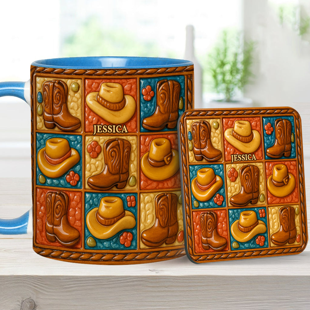 Cowgirl Boot Print, Western Cowgirl - Personalized Cowgirl Accent Mug & Coaster