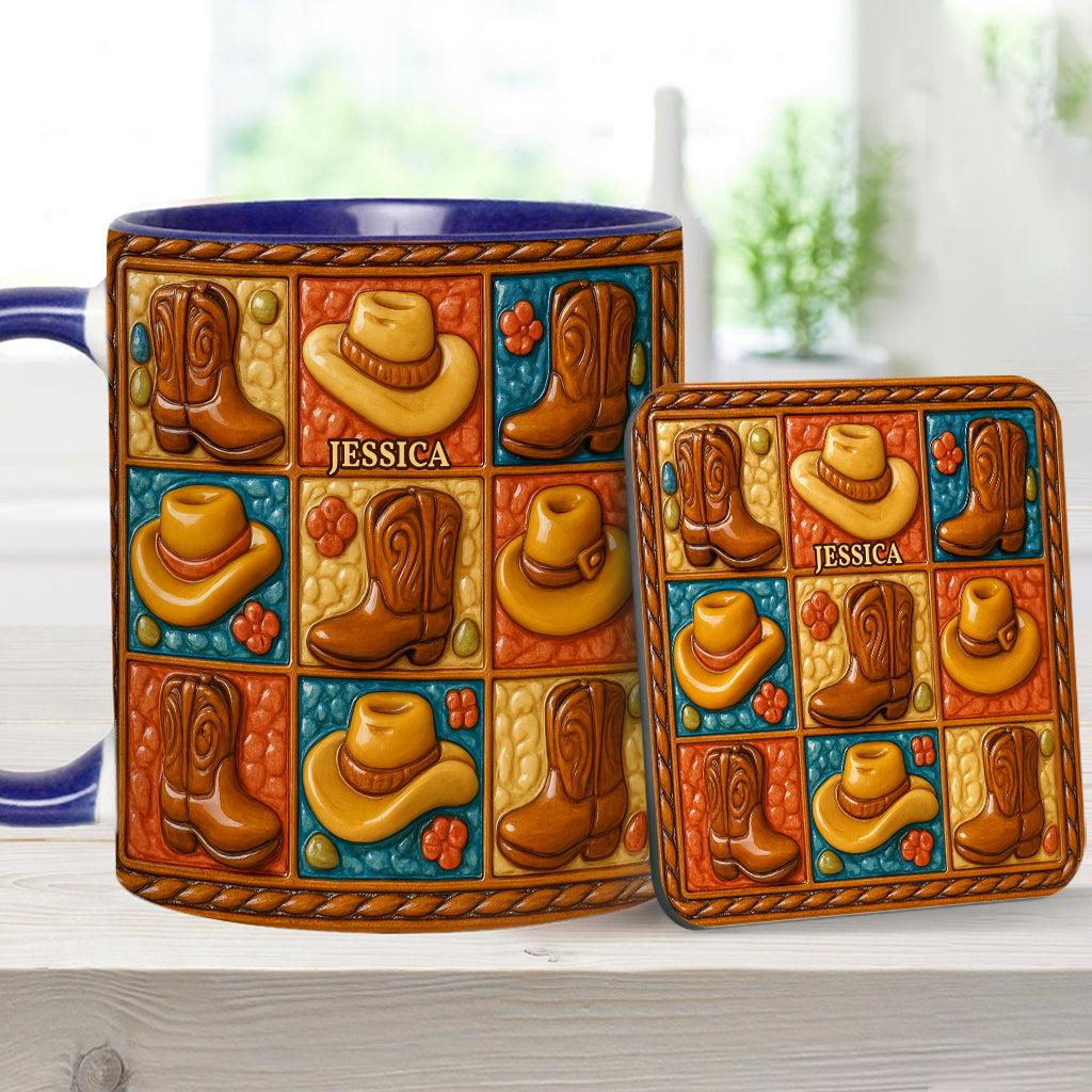 Cowgirl Boot Print, Western Cowgirl - Personalized Cowgirl Accent Mug & Coaster