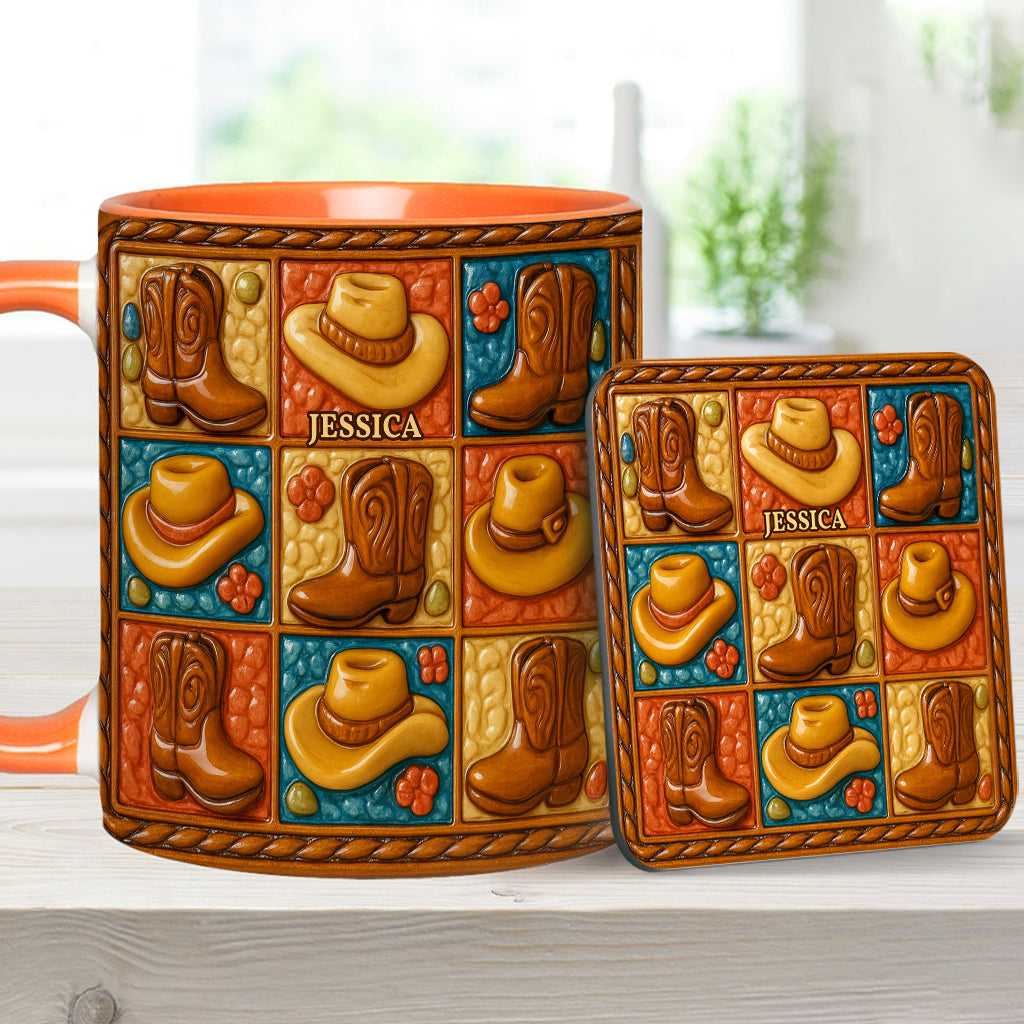 Cowgirl Boot Print, Western Cowgirl - Personalized Cowgirl Accent Mug & Coaster