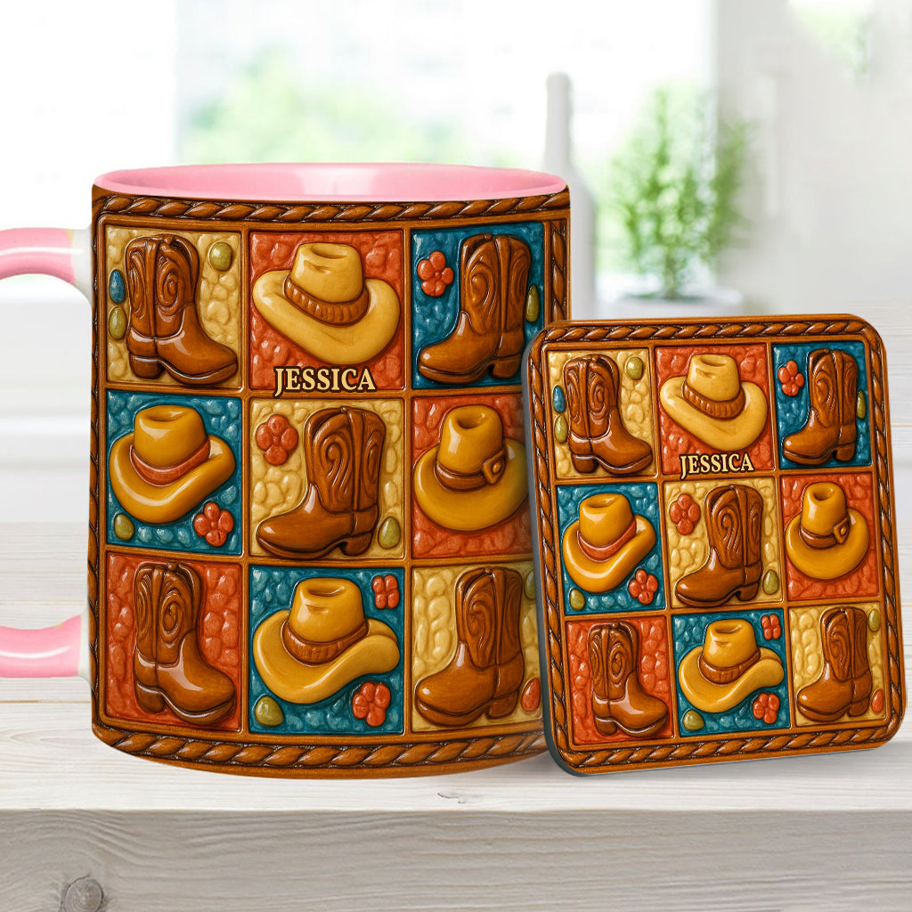 Cowgirl Boot Print, Western Cowgirl - Personalized Cowgirl Accent Mug & Coaster