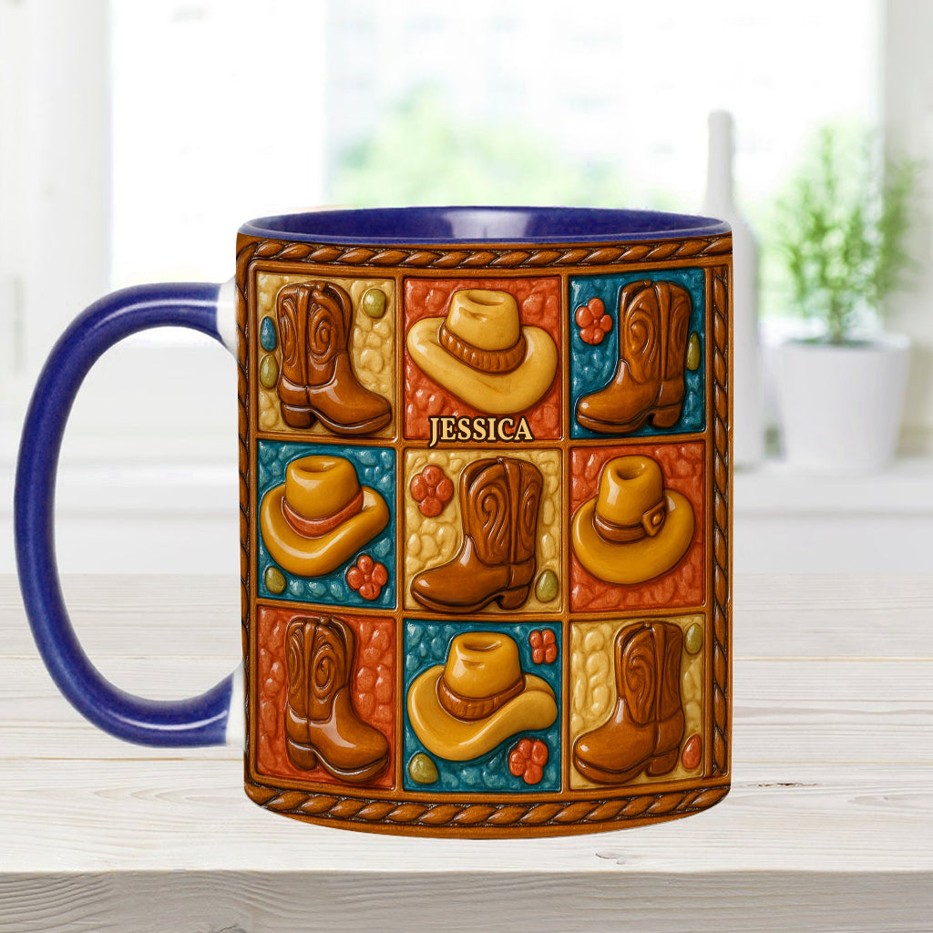 Cowgirl Boot Print, Western Cowgirl - Personalized Cowgirl Accent Mug & Coaster