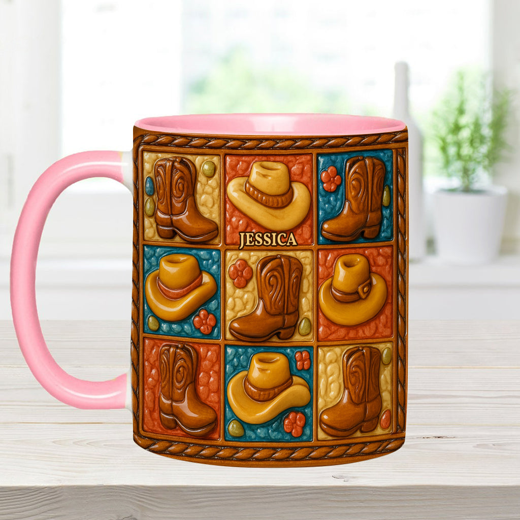 Cowgirl Boot Print, Western Cowgirl - Personalized Cowgirl Accent Mug & Coaster