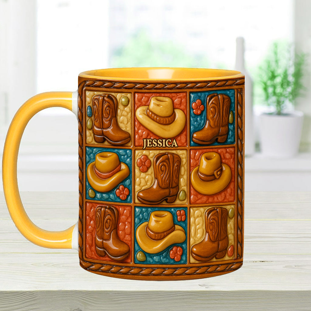 Cowgirl Boot Print, Western Cowgirl - Personalized Cowgirl Accent Mug & Coaster
