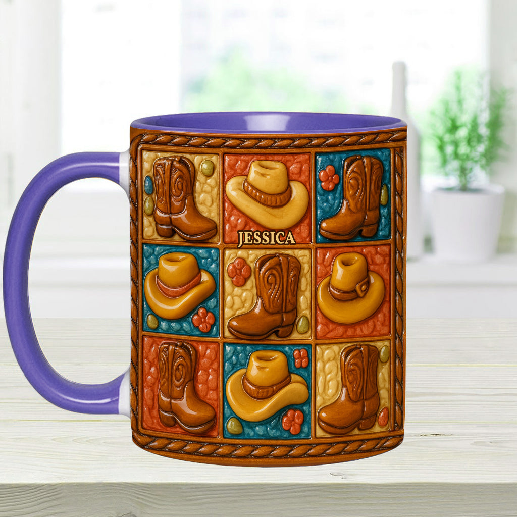 Cowgirl Boot Print, Western Cowgirl - Personalized Cowgirl Accent Mug & Coaster