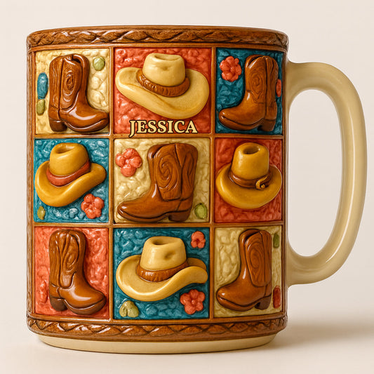 Cowgirl Boot Print, Western Cowgirl - Personalized Cowgirl Accent Mug & Coaster
