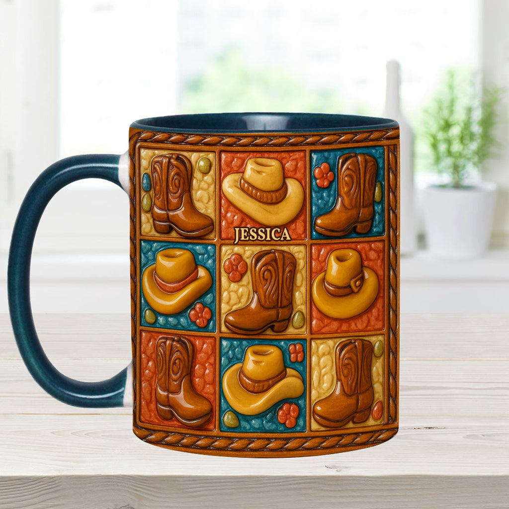 Cowgirl Boot Print, Western Cowgirl - Personalized Cowgirl Accent Mug & Coaster