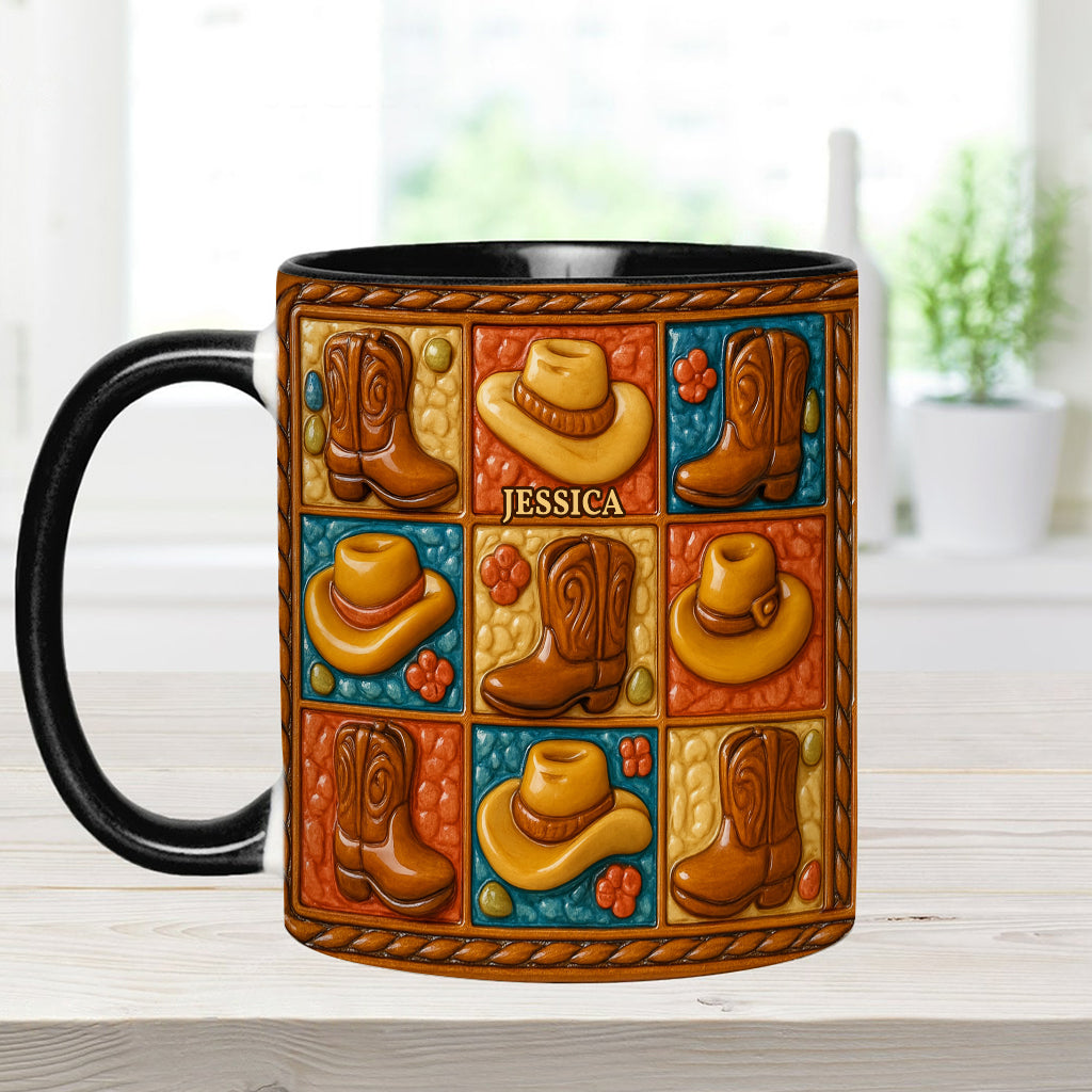 Cowgirl Boot Print, Western Cowgirl - Personalized Cowgirl Accent Mug & Coaster