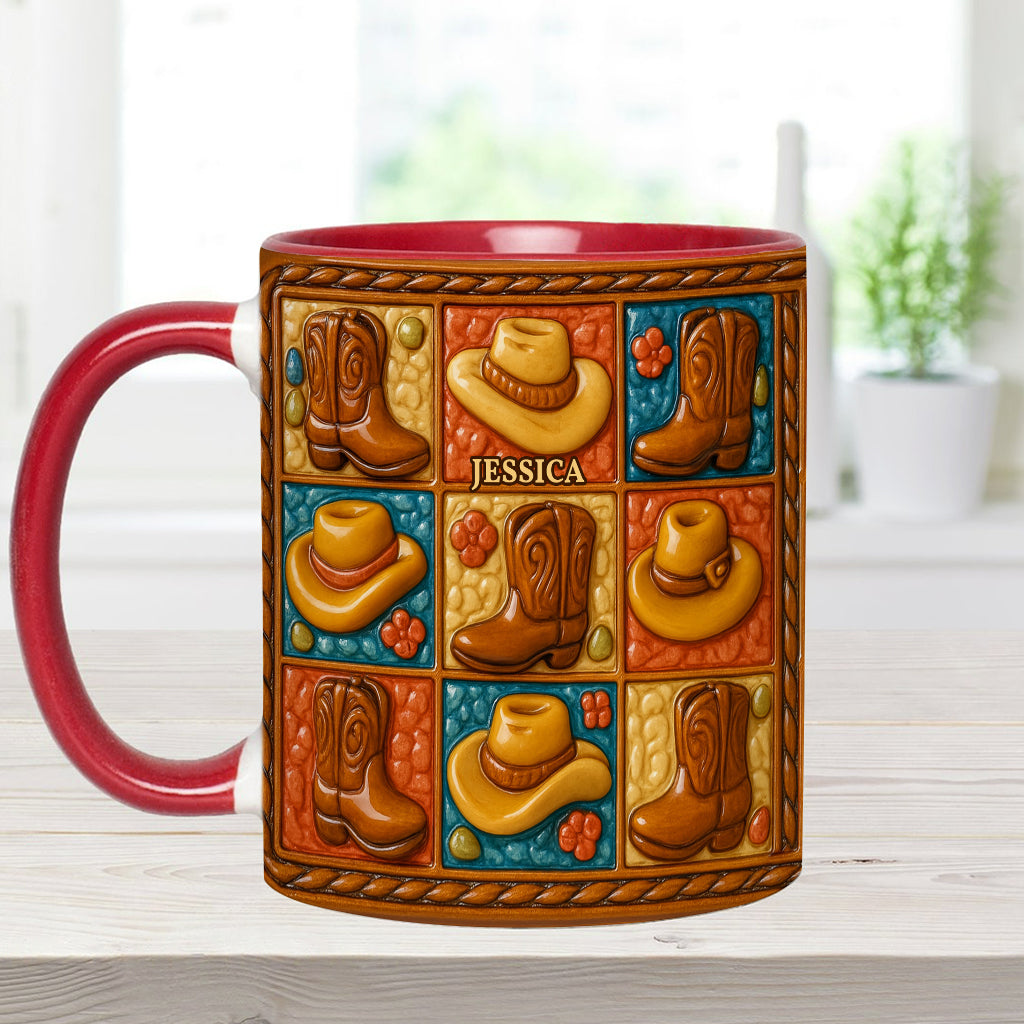 Cowgirl Boot Print, Western Cowgirl - Personalized Cowgirl Accent Mug & Coaster