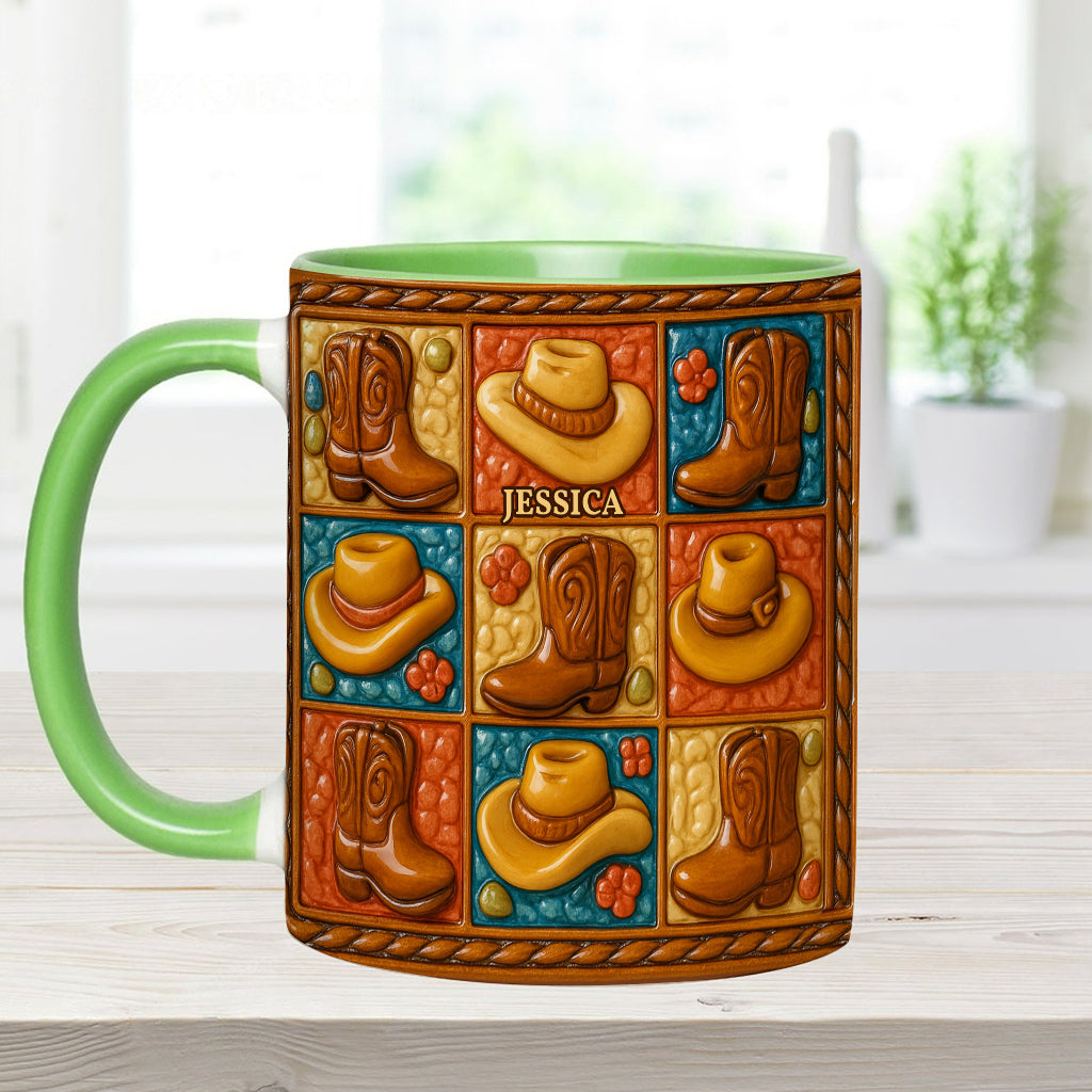 Cowgirl Boot Print, Western Cowgirl - Personalized Cowgirl Accent Mug & Coaster