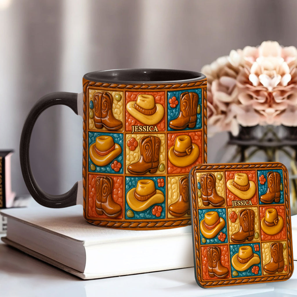 Cowgirl Boot Print, Western Cowgirl - Personalized Cowgirl Accent Mug & Coaster