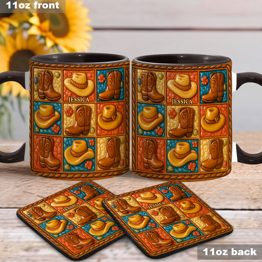 Cowgirl Boot Print, Western Cowgirl - Personalized Cowgirl Accent Mug & Coaster