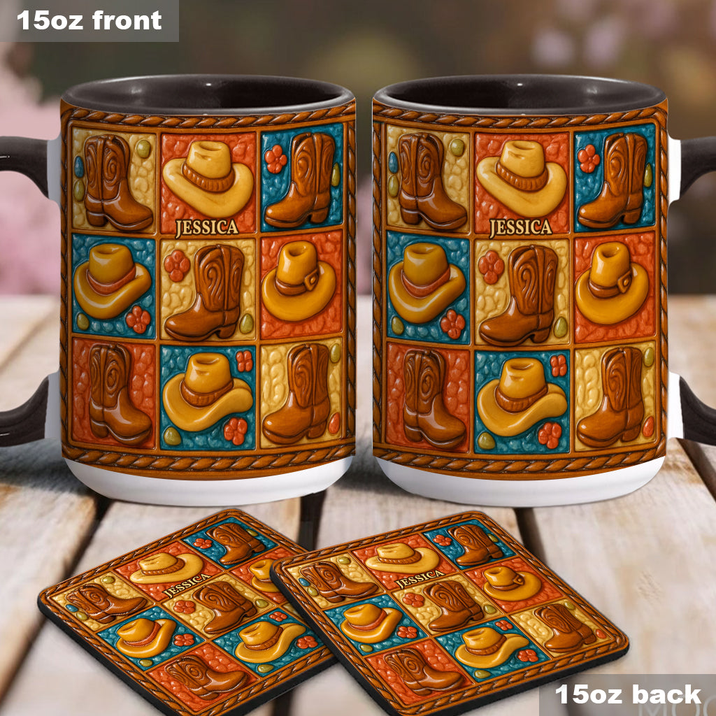 Cowgirl Boot Print, Western Cowgirl - Personalized Cowgirl Accent Mug & Coaster