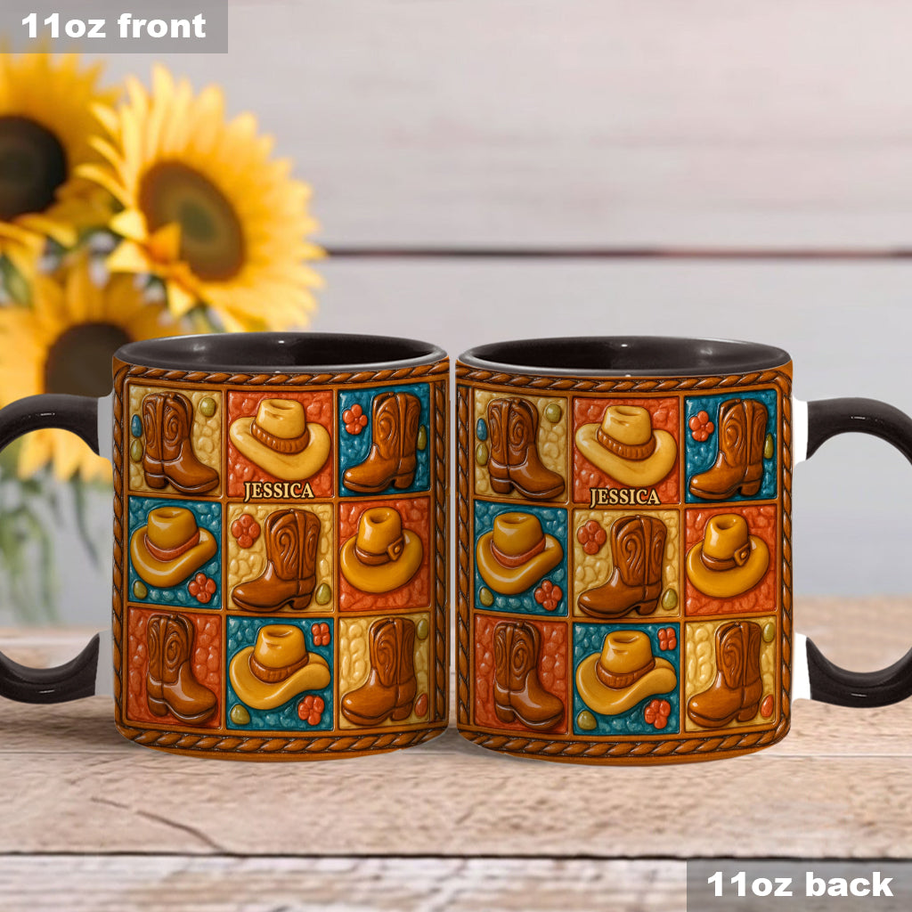 Cowgirl Boot Print, Western Cowgirl - Personalized Cowgirl Accent Mug & Coaster