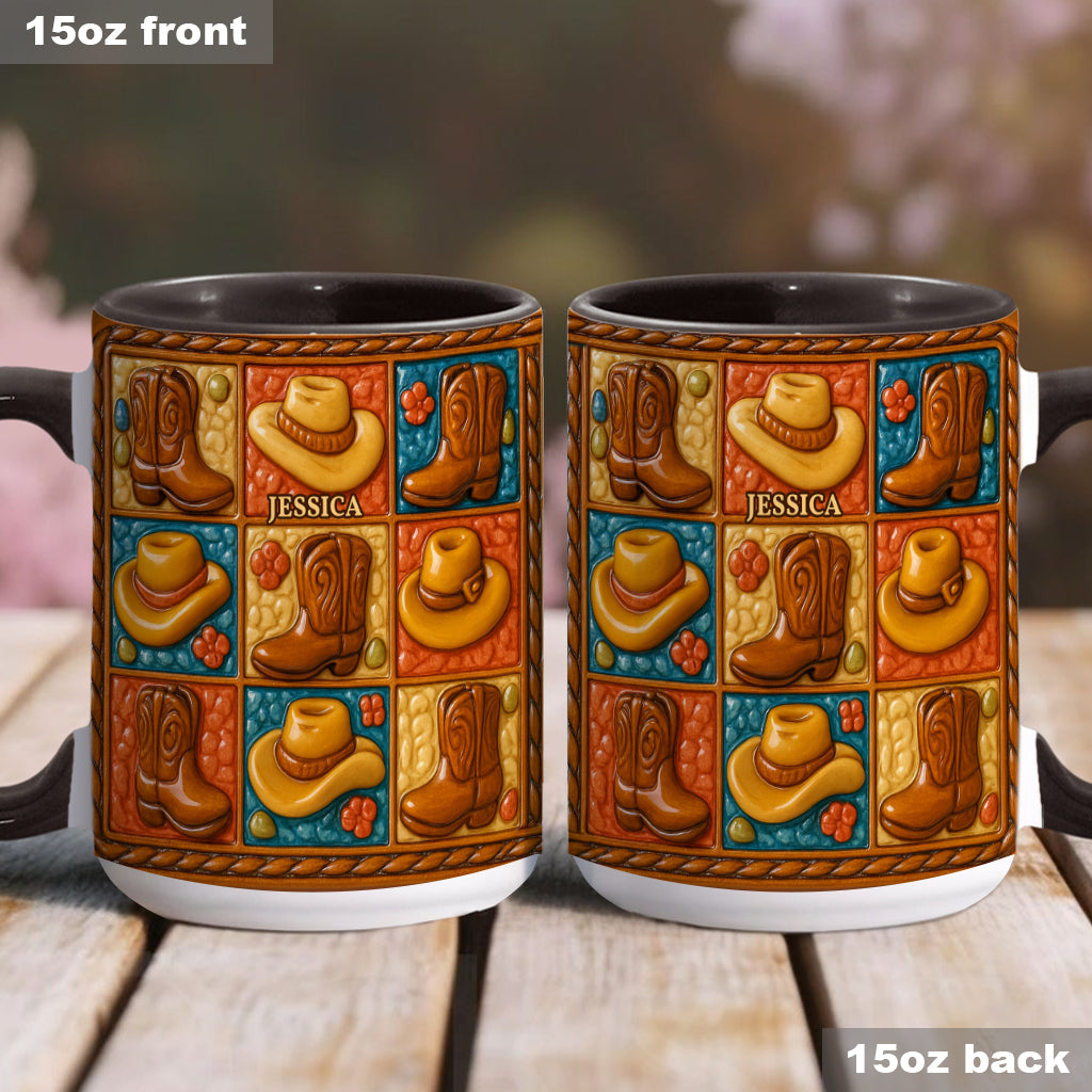 Cowgirl Boot Print, Western Cowgirl - Personalized Cowgirl Accent Mug & Coaster