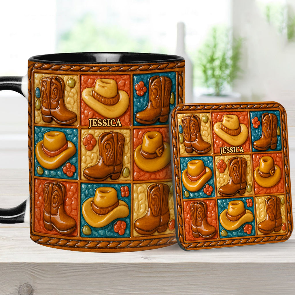 Cowgirl Boot Print, Western Cowgirl - Personalized Cowgirl Accent Mug & Coaster