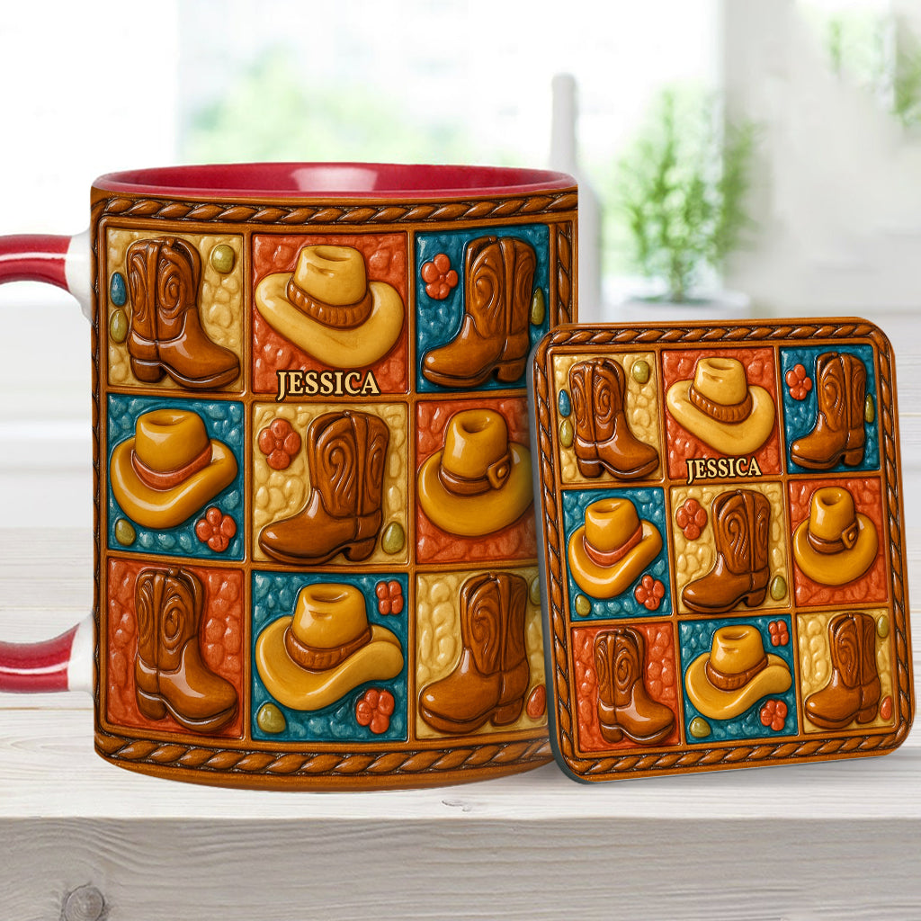 Cowgirl Boot Print, Western Cowgirl - Personalized Cowgirl Accent Mug & Coaster