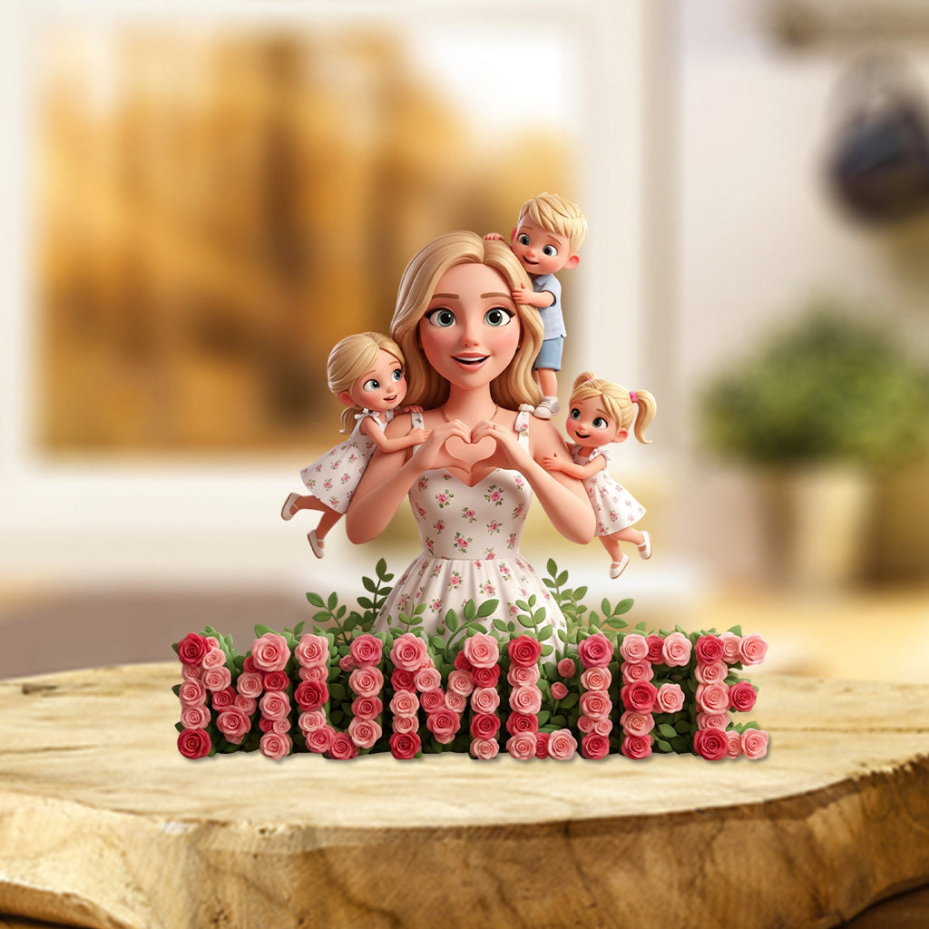 Herzförmige Hände mit Blume – Personalisierte Acrylplakette in individueller Form für die Mutter