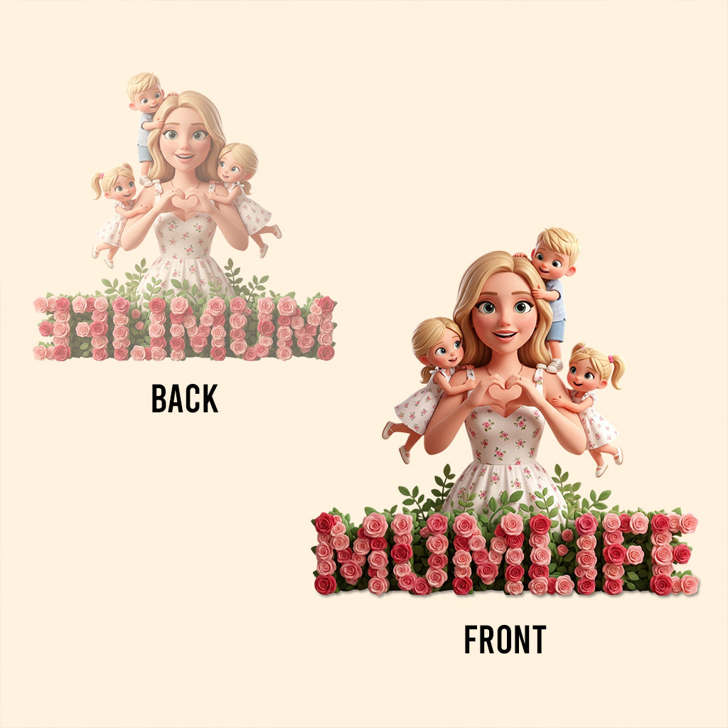 Herzförmige Hände mit Blume – Personalisierte Acrylplakette in individueller Form für die Mutter