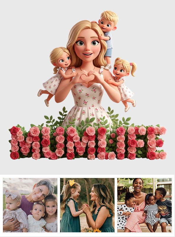 Herzförmige Hände mit Blume – Personalisierte Acrylplakette in individueller Form für die Mutter