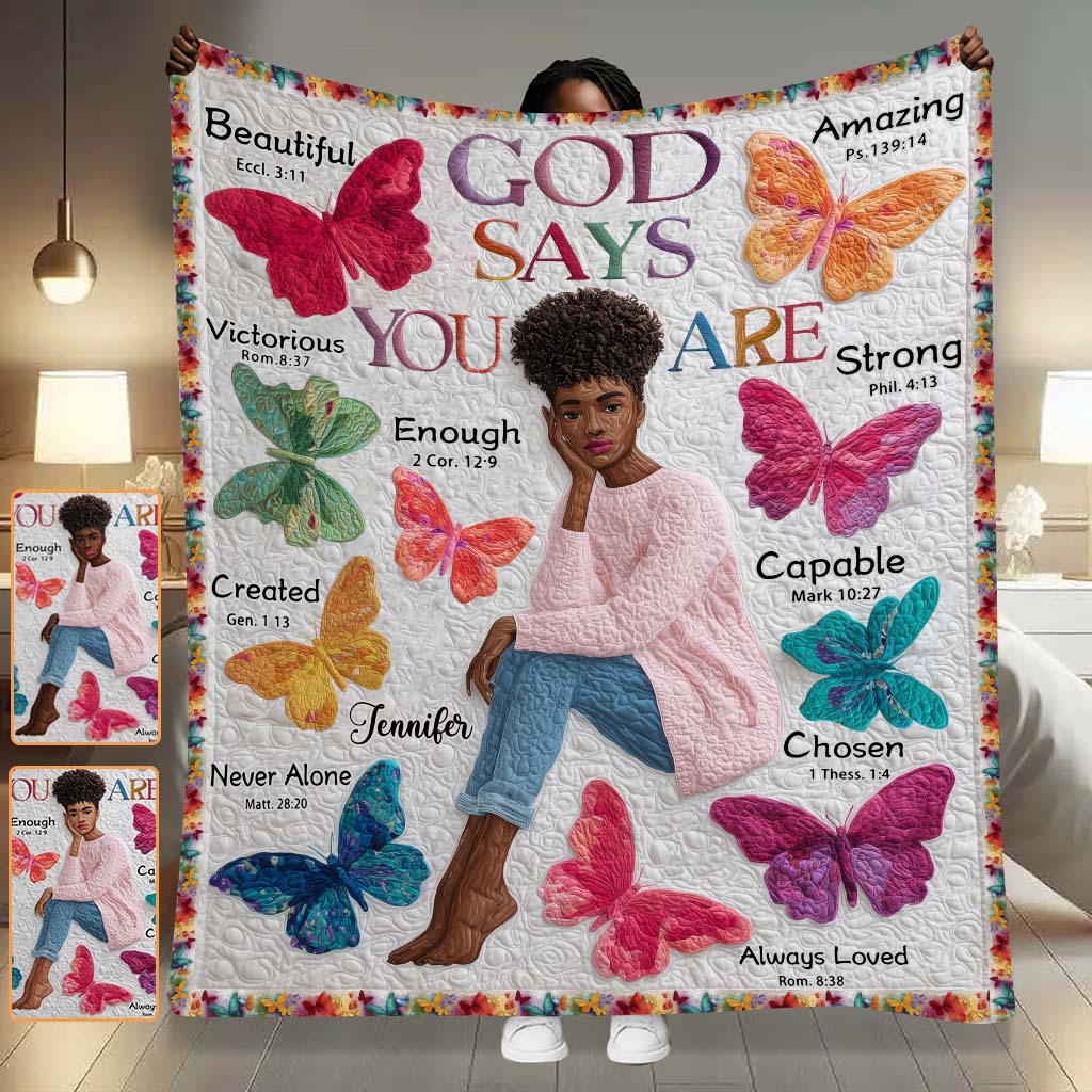 God Says You Are - Personalized African American Blanket