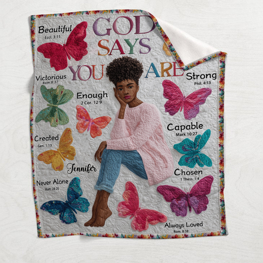 God Says You Are - Personalized African American Blanket