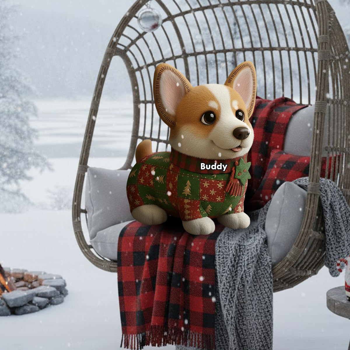 Dog Christmas Quilt - Personalized Dog Faux Fur Shaped Pillow