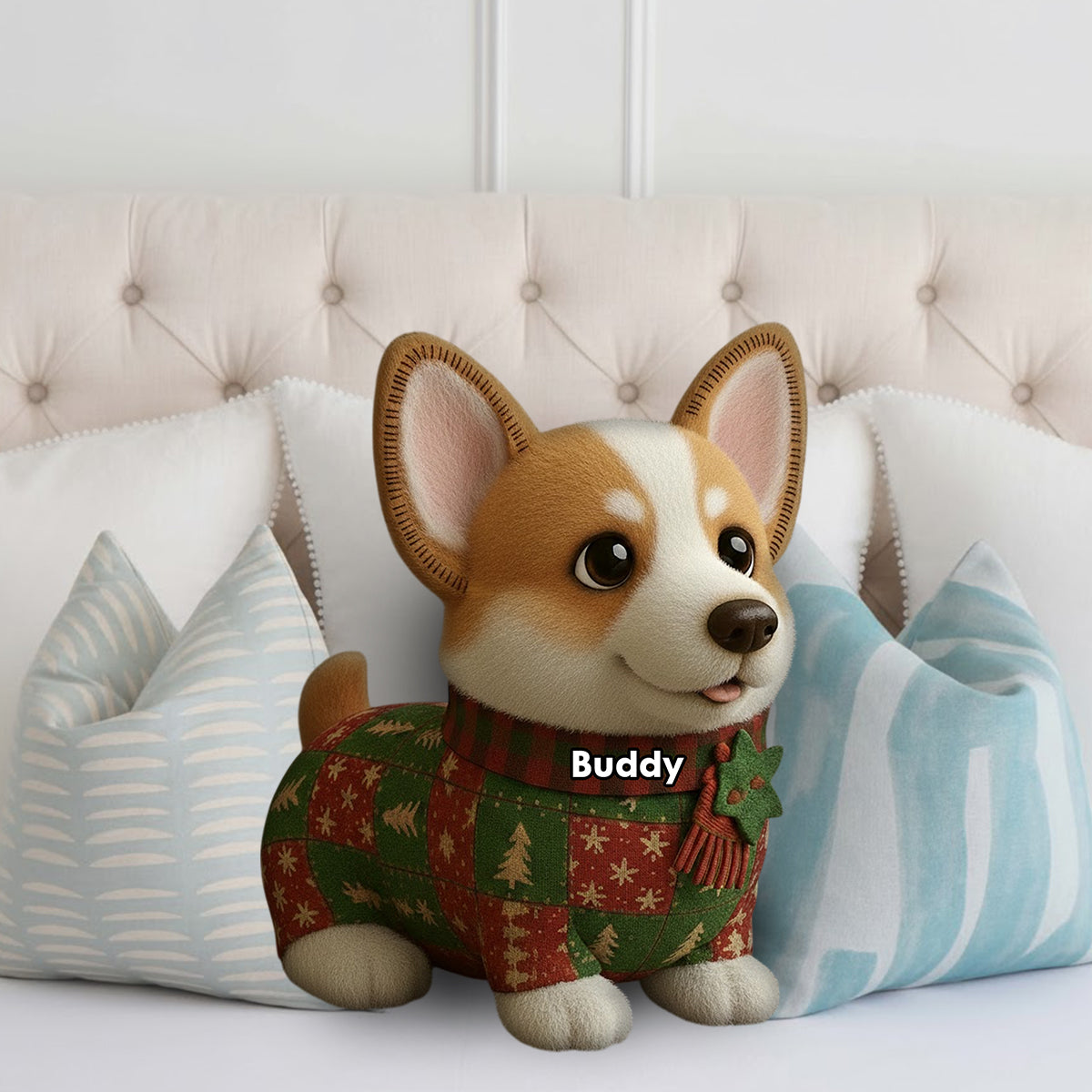 Dog Christmas Quilt - Personalized Dog Faux Fur Shaped Pillow