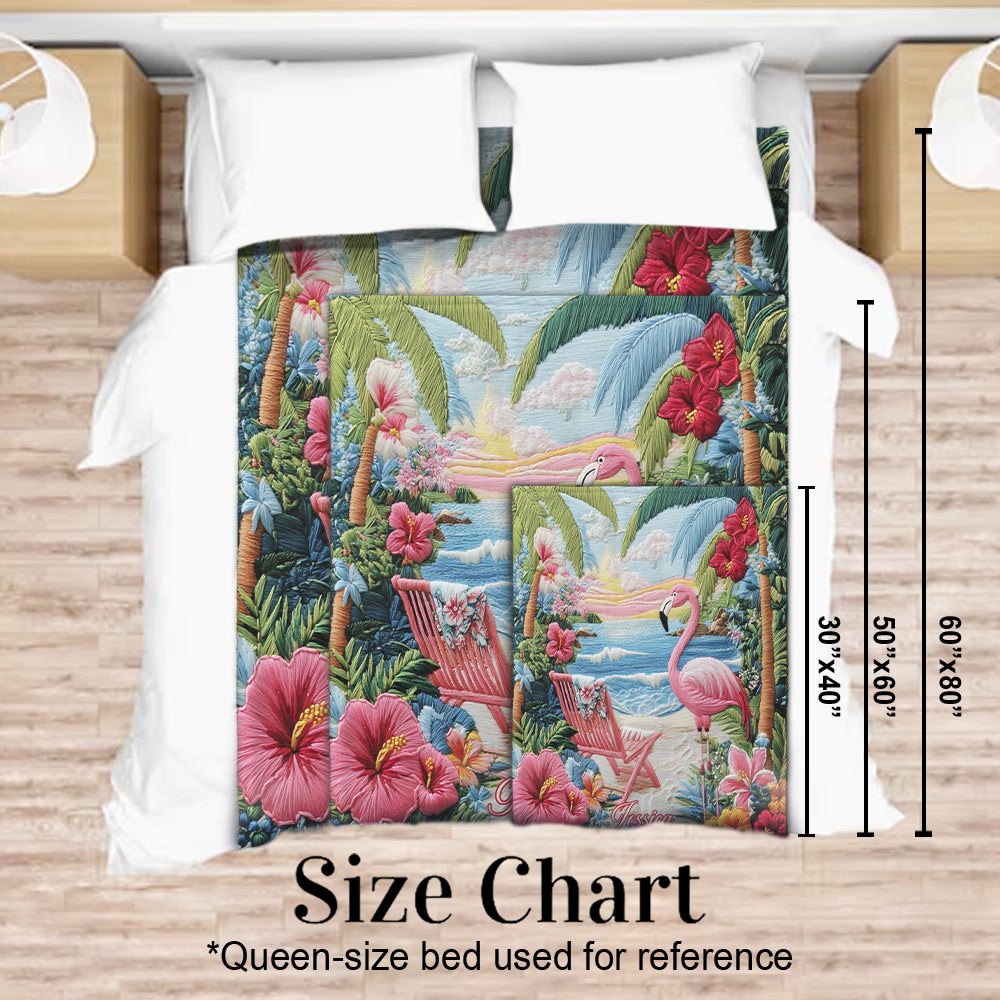 Flamingo Tropic Vibes - Personalized Flamingo Blanket