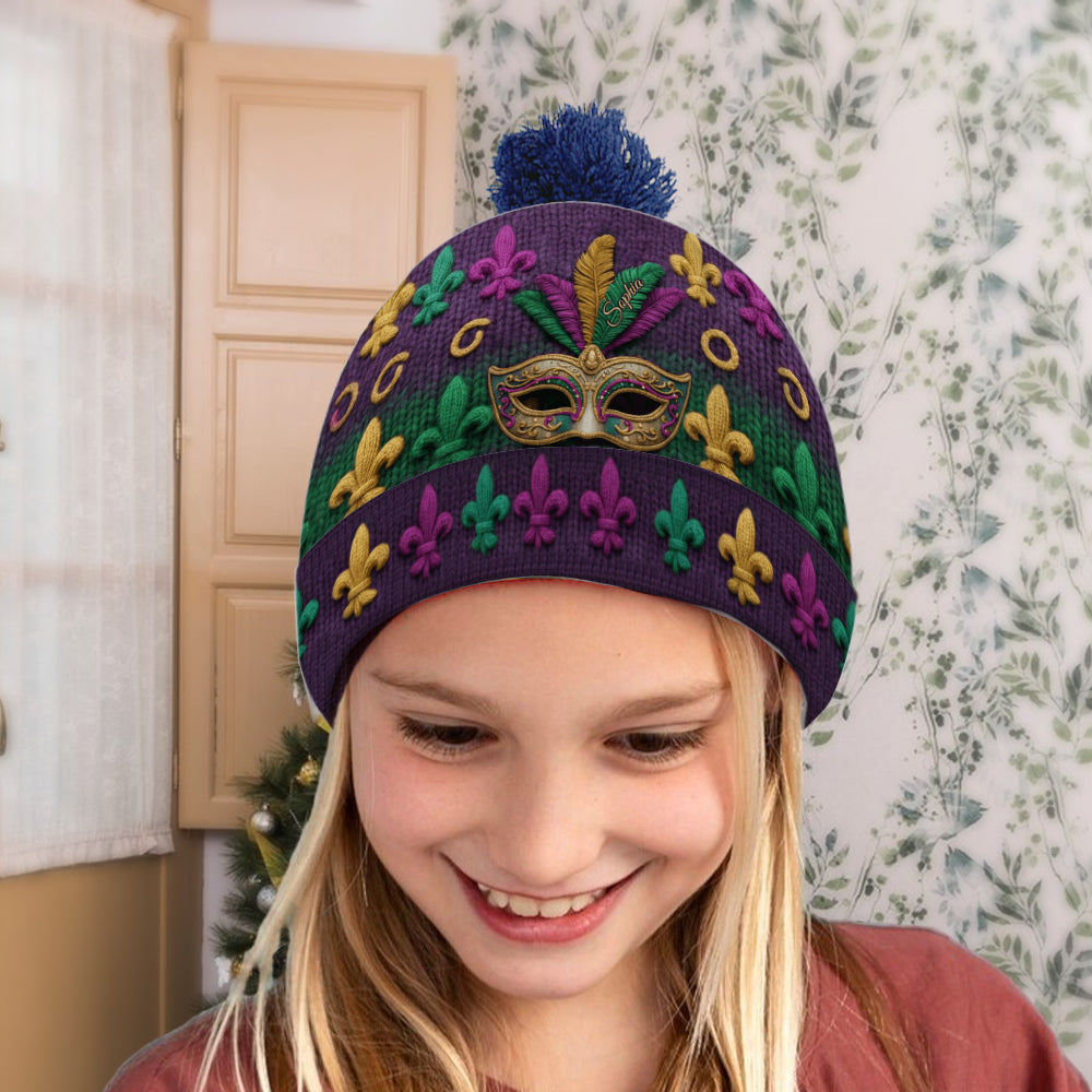 Mardi Gras Vibes - Personalized Mardi Gras Beanie Hat