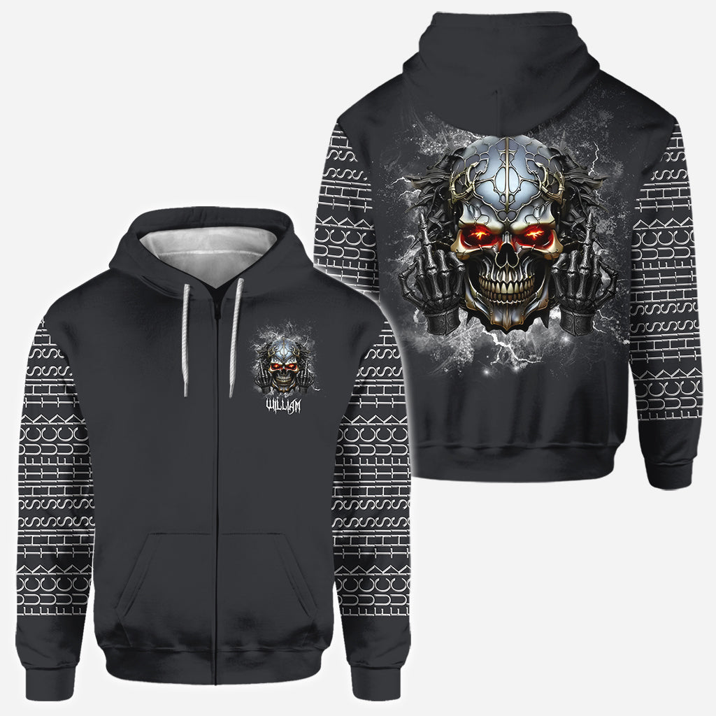 Putain de merde - T-shirt personnalisé tête de mort sur toute la surface