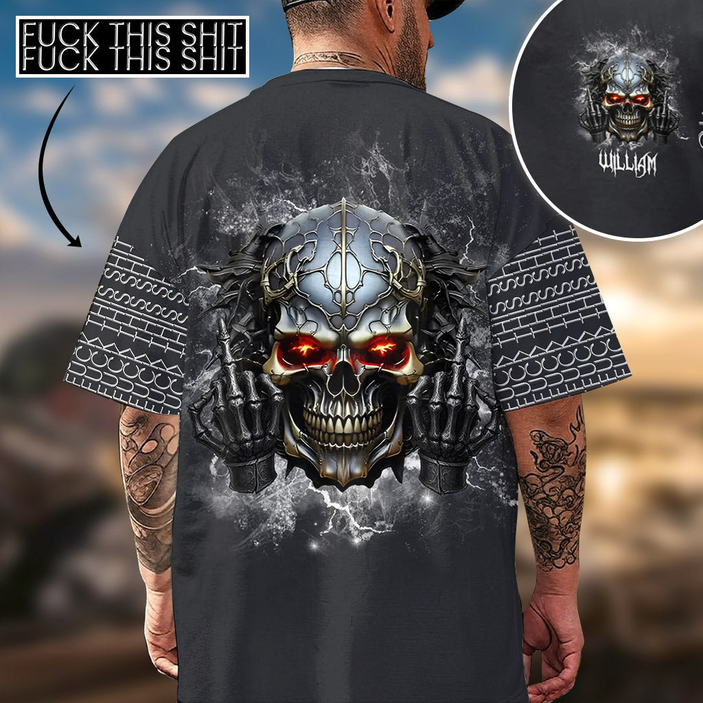 Putain de merde - T-shirt personnalisé tête de mort sur toute la surface