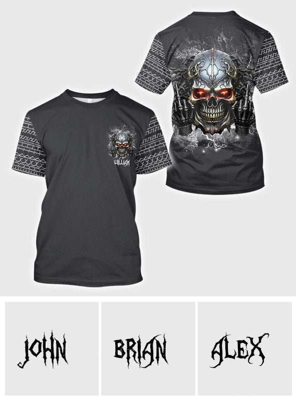 Putain de merde - T-shirt personnalisé tête de mort sur toute la surface