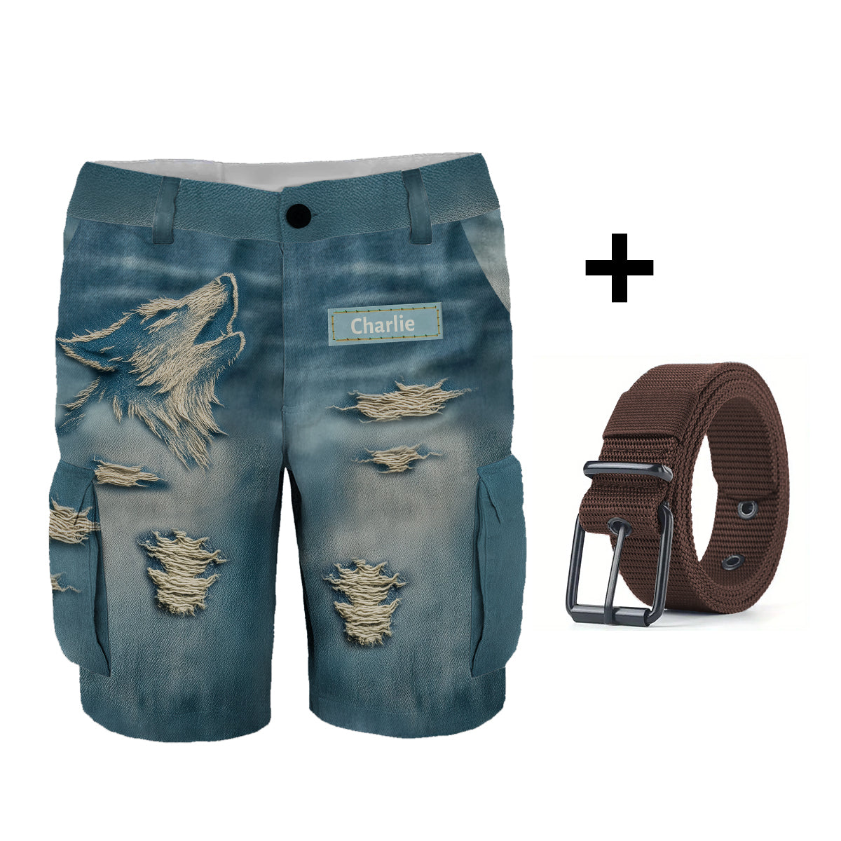 Coole, im Used-Look gehaltene Wolfs-Cargoshorts mit Gürtel