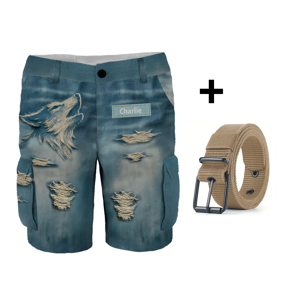 Coole, im Used-Look gehaltene Wolfs-Cargoshorts mit Gürtel
