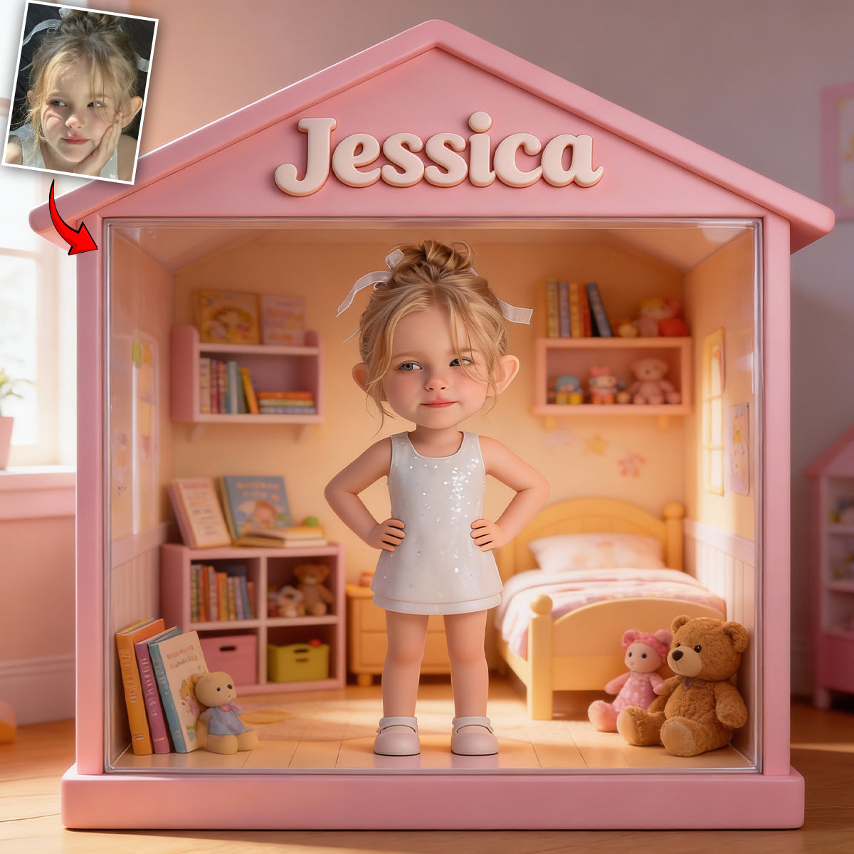 Kinderhaus – Personalisierte Acrylplakette in Kinderform