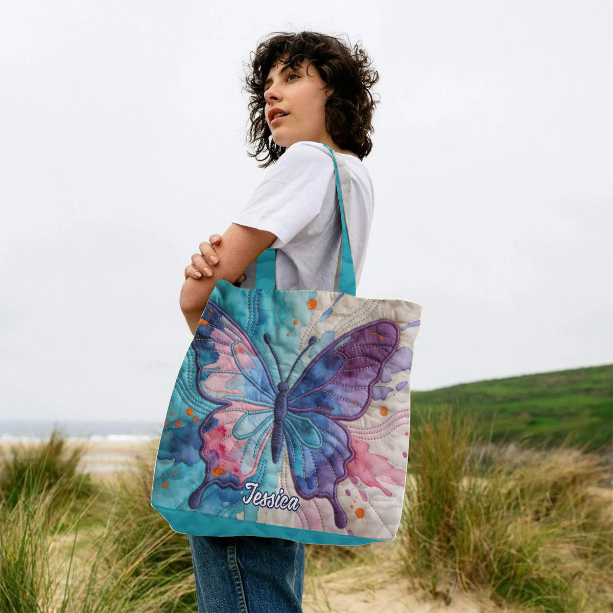 Colorful Butterfies - Personalized Butterfly Quilted Tote Bag