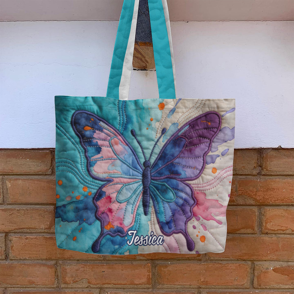 Colorful Butterfies - Personalized Butterfly Quilted Tote Bag