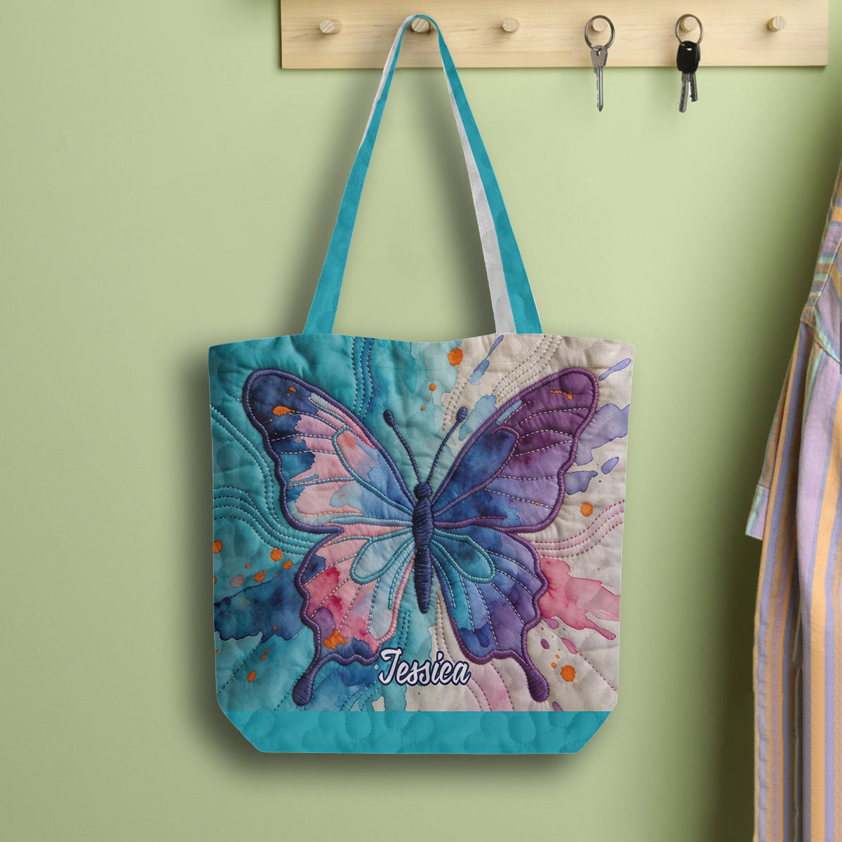Colorful Butterfies - Personalized Butterfly Quilted Tote Bag
