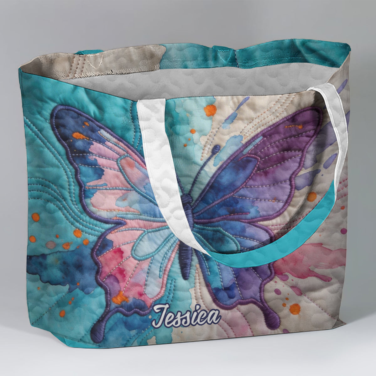 Colorful Butterfies - Personalized Butterfly Quilted Tote Bag