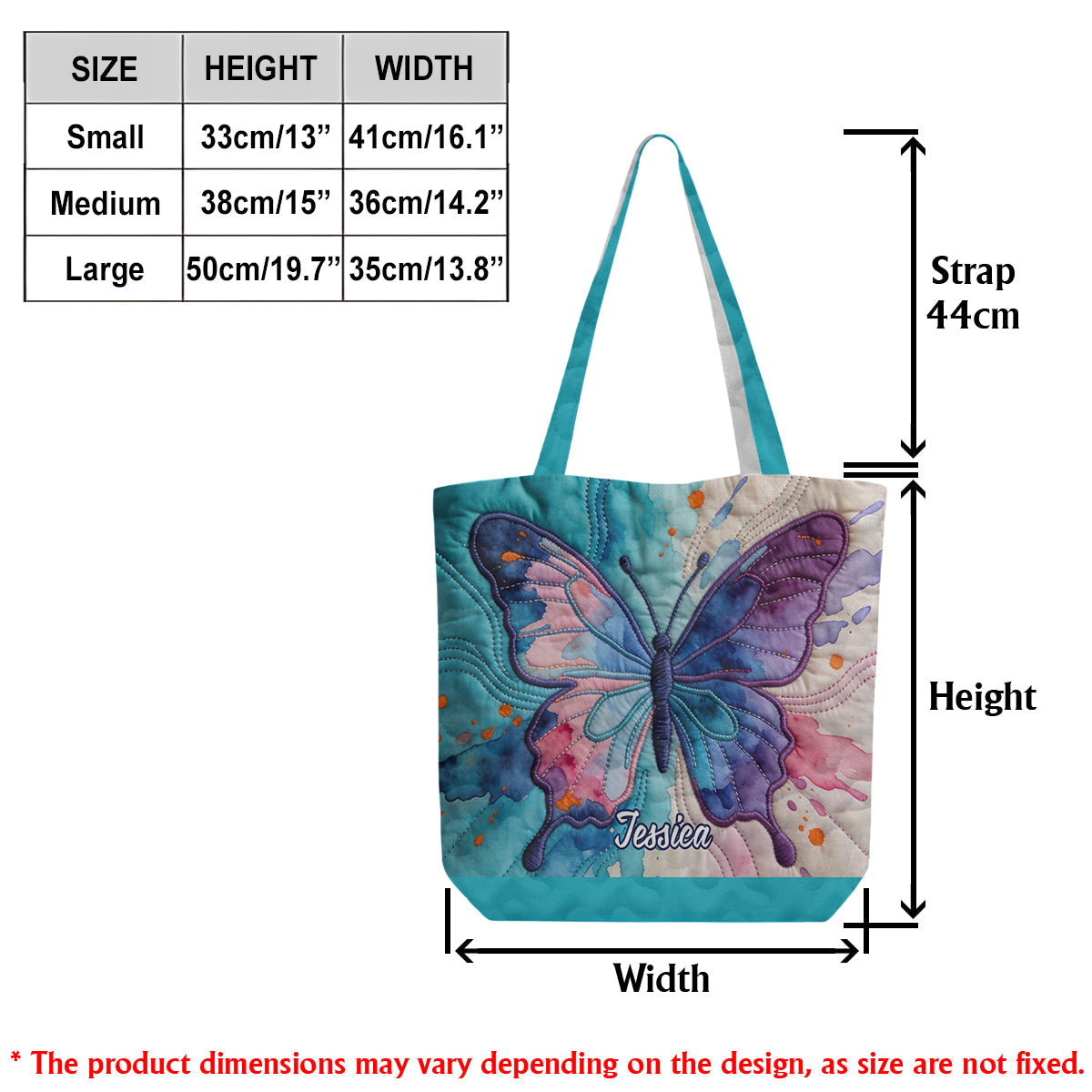 Colorful Butterfies - Personalized Butterfly Quilted Tote Bag