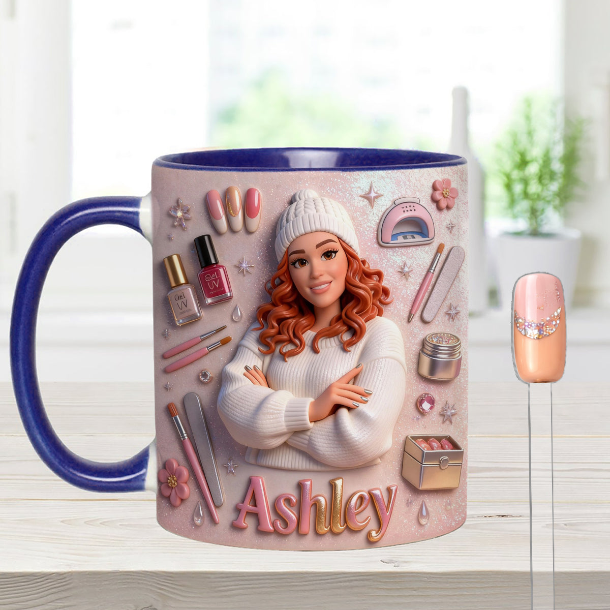 Love Nails Design, cadeau pour fille - Mug décoratif personnalisé avec agitateurs en acrylique, ensemble salon de manucure