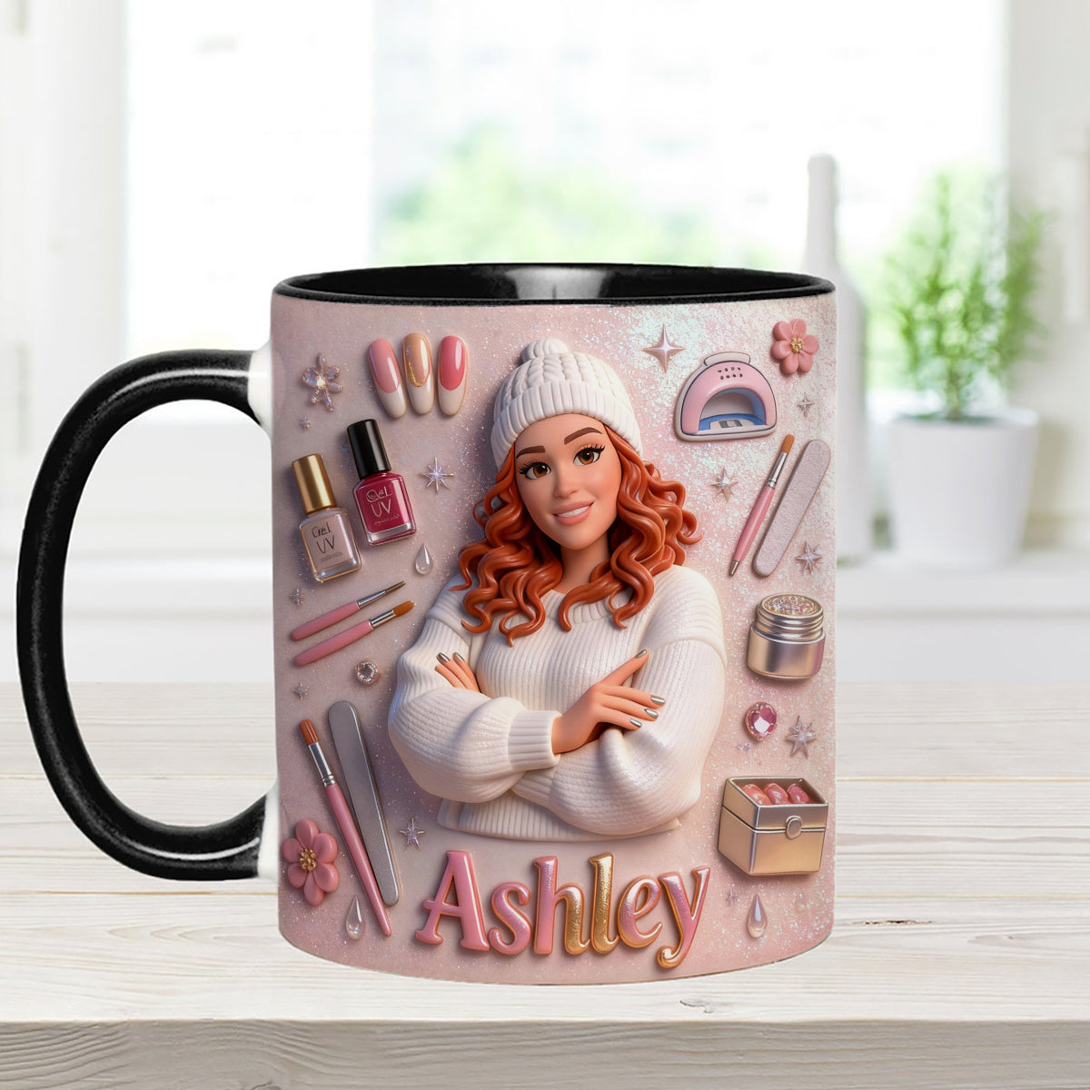Love Nails Design, cadeau pour fille - Mug décoratif personnalisé avec agitateurs en acrylique, ensemble salon de manucure