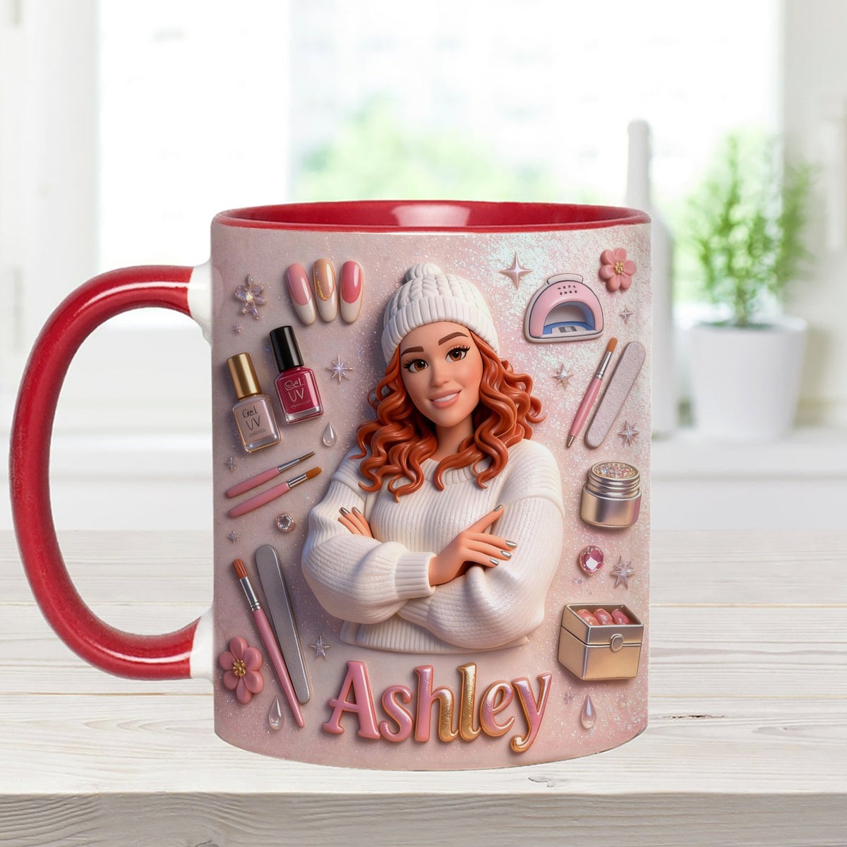 Love Nails Design, cadeau pour fille - Mug décoratif personnalisé avec agitateurs en acrylique, ensemble salon de manucure