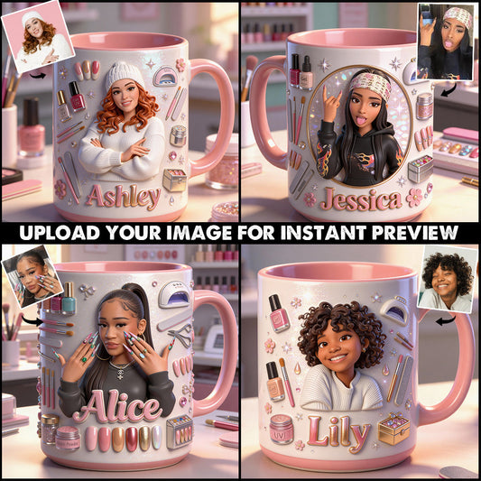 Love Nails Design, Gift for Girl - Personalized Nail Salon Set Accent Mug with Acrylic Stirrers