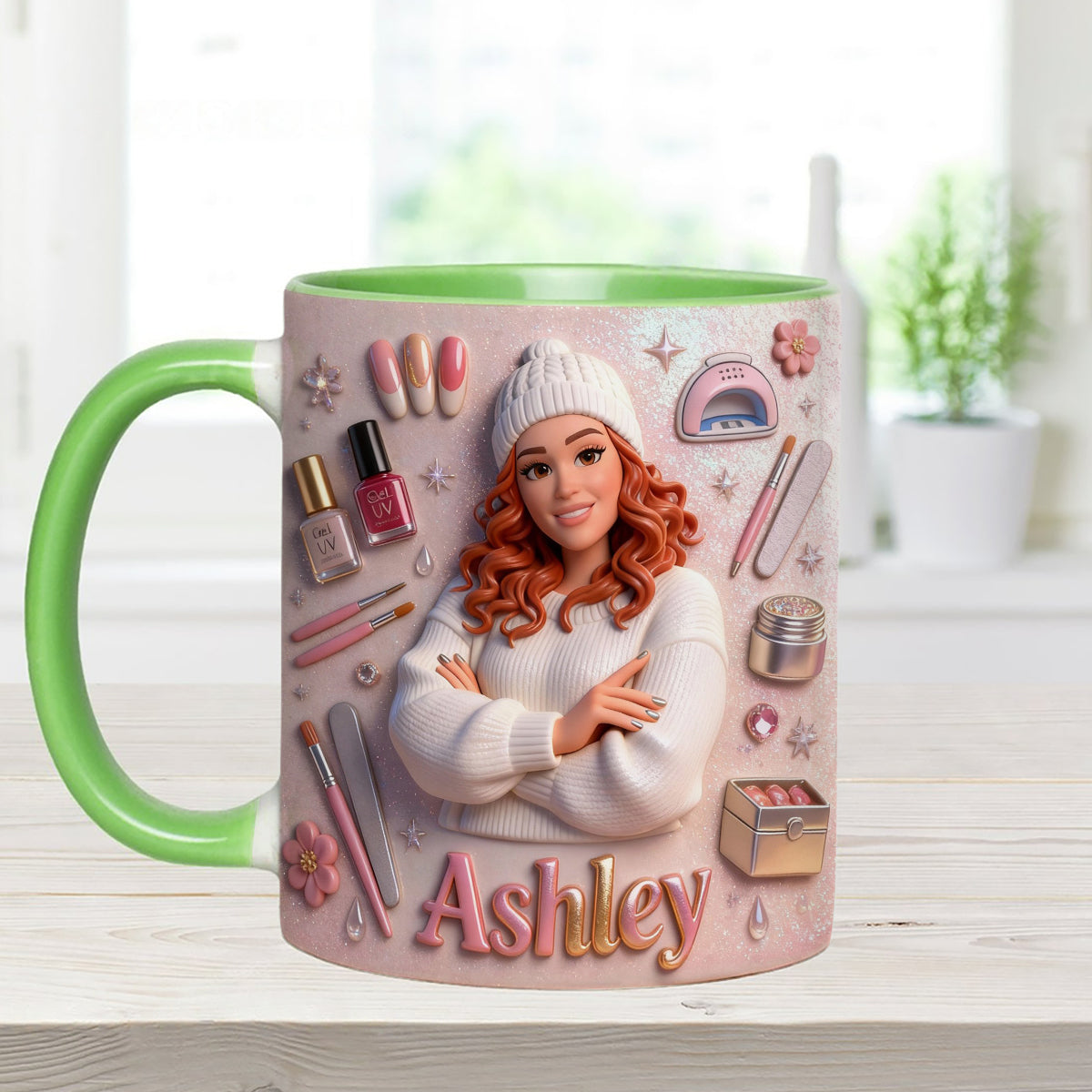 Love Nails Design, cadeau pour fille - Mug décoratif personnalisé avec agitateurs en acrylique, ensemble salon de manucure