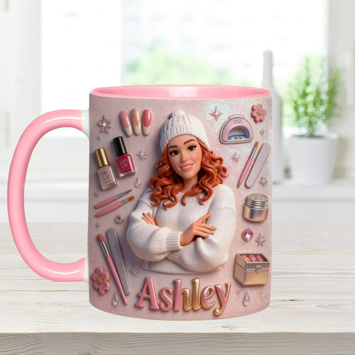 Love Nails Design, cadeau pour fille - Mug décoratif personnalisé avec agitateurs en acrylique, ensemble salon de manucure